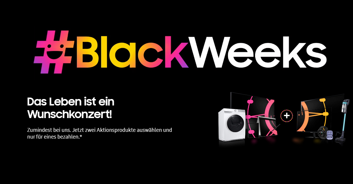 Black Week im Samsung Shop - Zwei Aktionsprodukte wählen und nur eines bezahlen