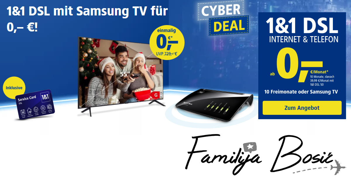 Cyber Deal bei 1&1 DSL - 10 Freimonate oder Samsung TV gratis